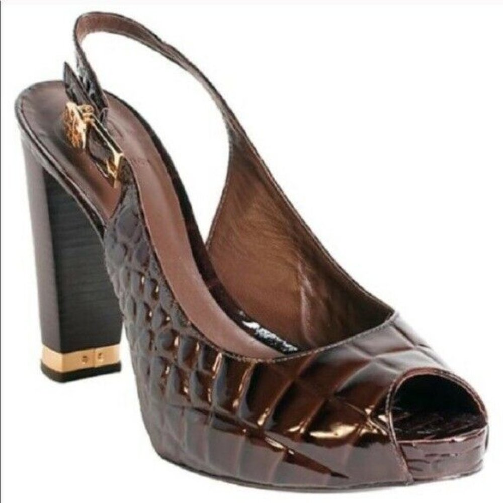 Tory Burch Brown Allison Croc Platform Heels
